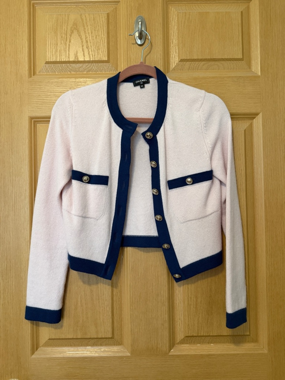 CHANEL 2021 Pink and Navy cashmere cardigan